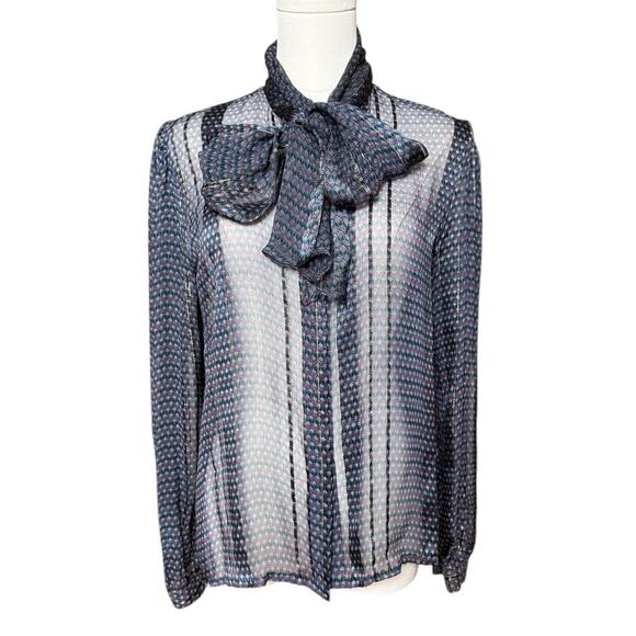 Vintage 70s The Silk Farm Paper Thin Sheer Metallic Silk Chiffon Blouse Size 10 - Picture 1 of 13